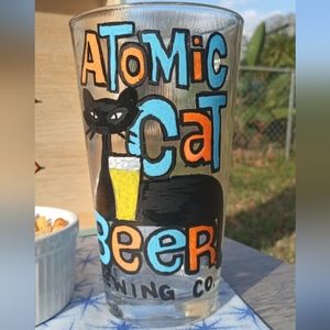 Handpainted Mid-century Atomic Cat Brewing Co pint glass
